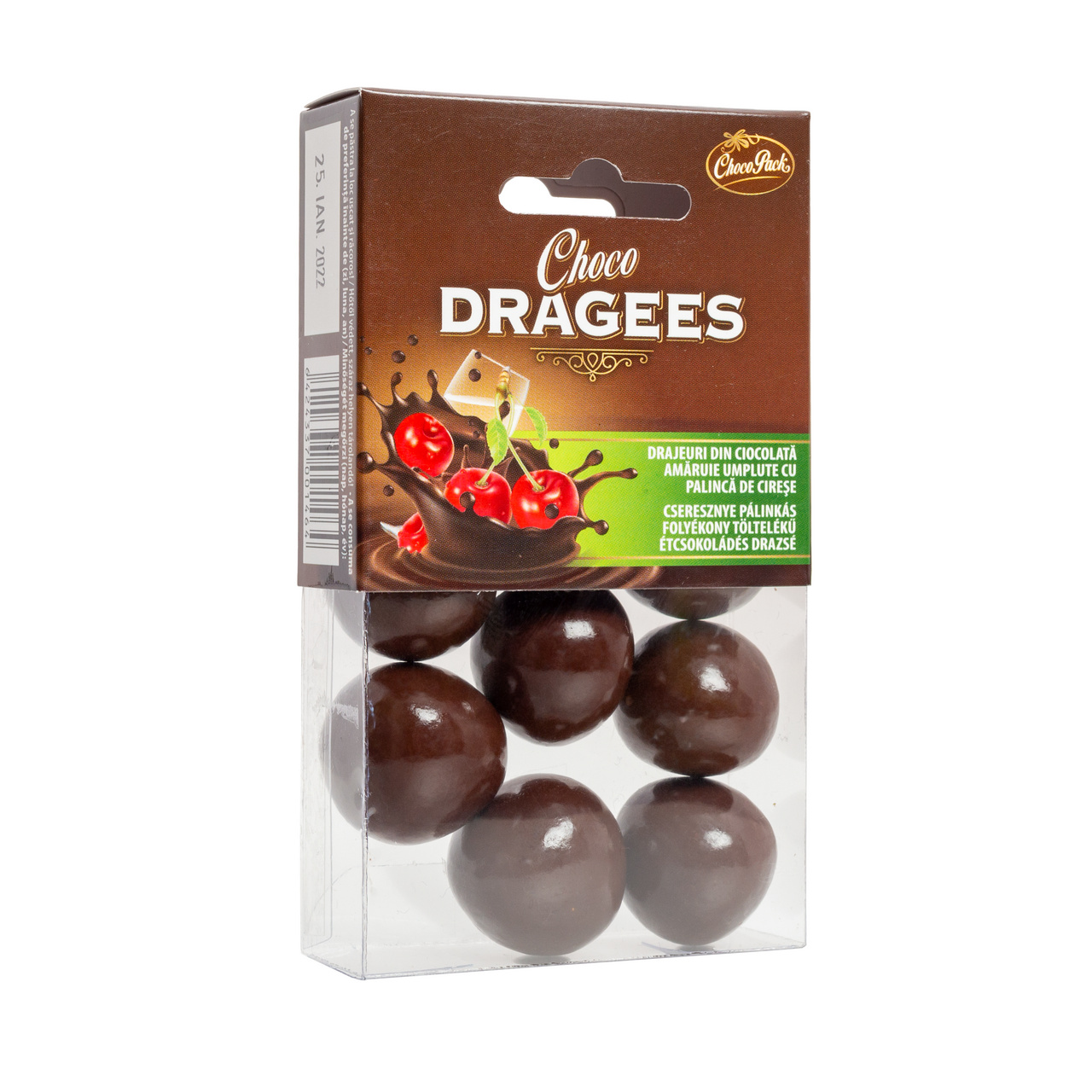Drajeuri din ciocolată amăruie umplute cu pălincă de prune, 100 g