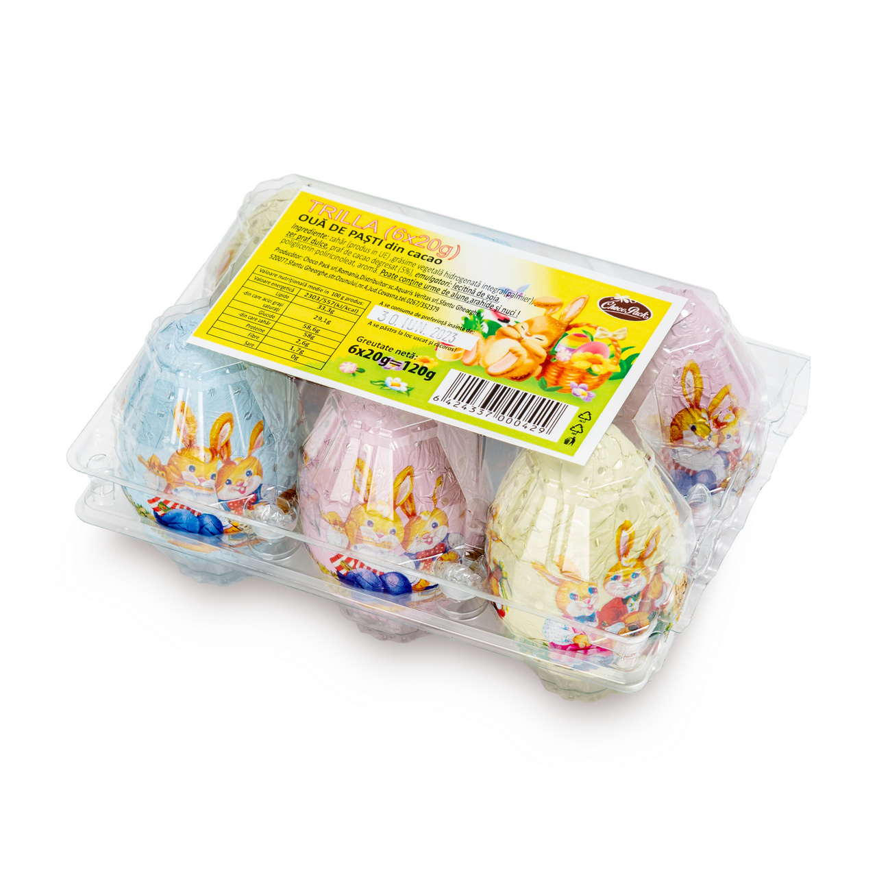 Set 25 figurine ouă din masă de cacao – Trilla, 6,5 cm, 20 g