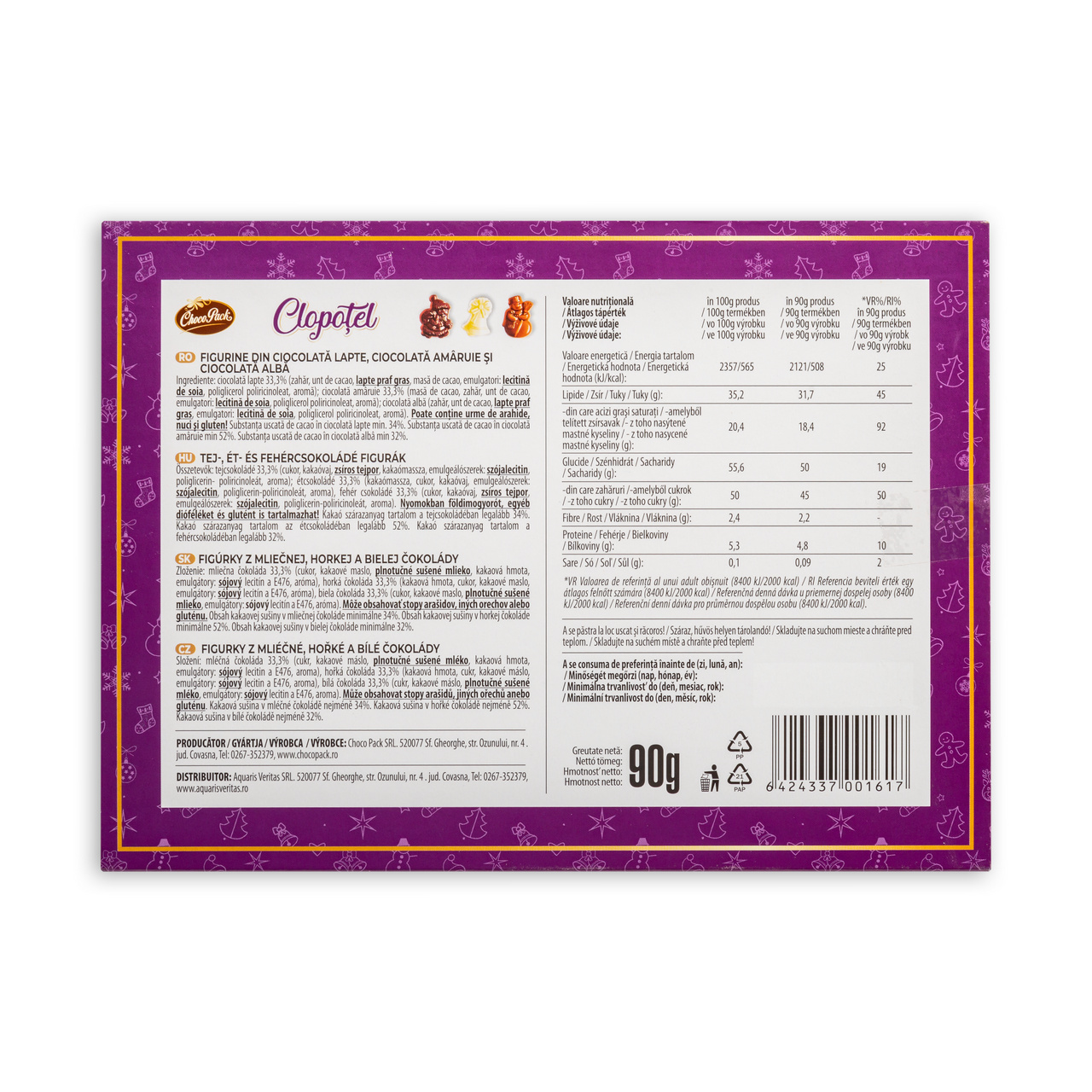 Calendar advent cu ciocolată lapte, 50 g