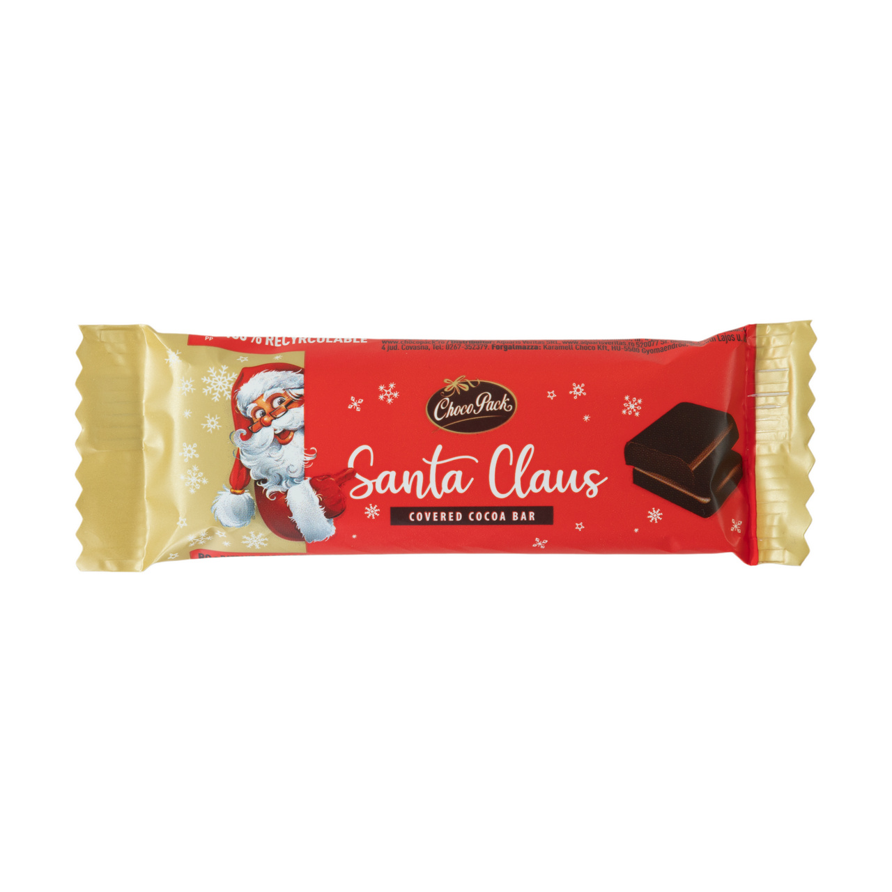 Santa Claus – napolitană umplută cu cremă de cacao, învelită în glazură de cacao, 25 g