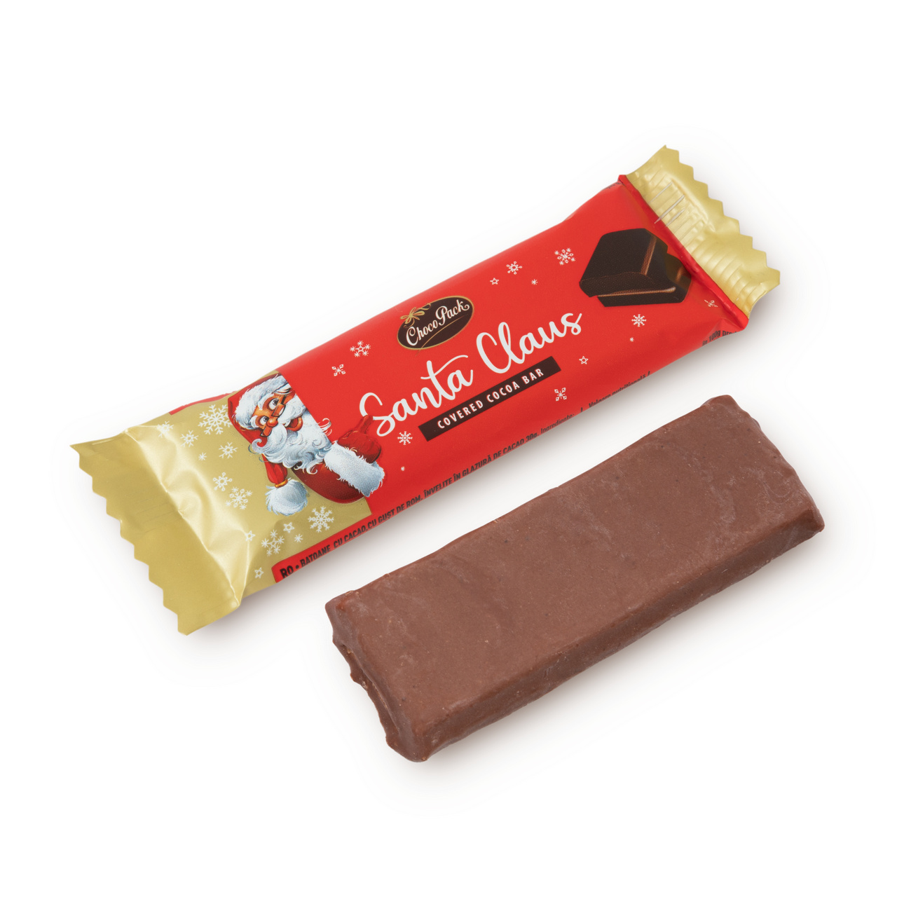 Santa Claus – napolitană umplută cu cremă de cacao, învelită în glazură de cacao, 25 g