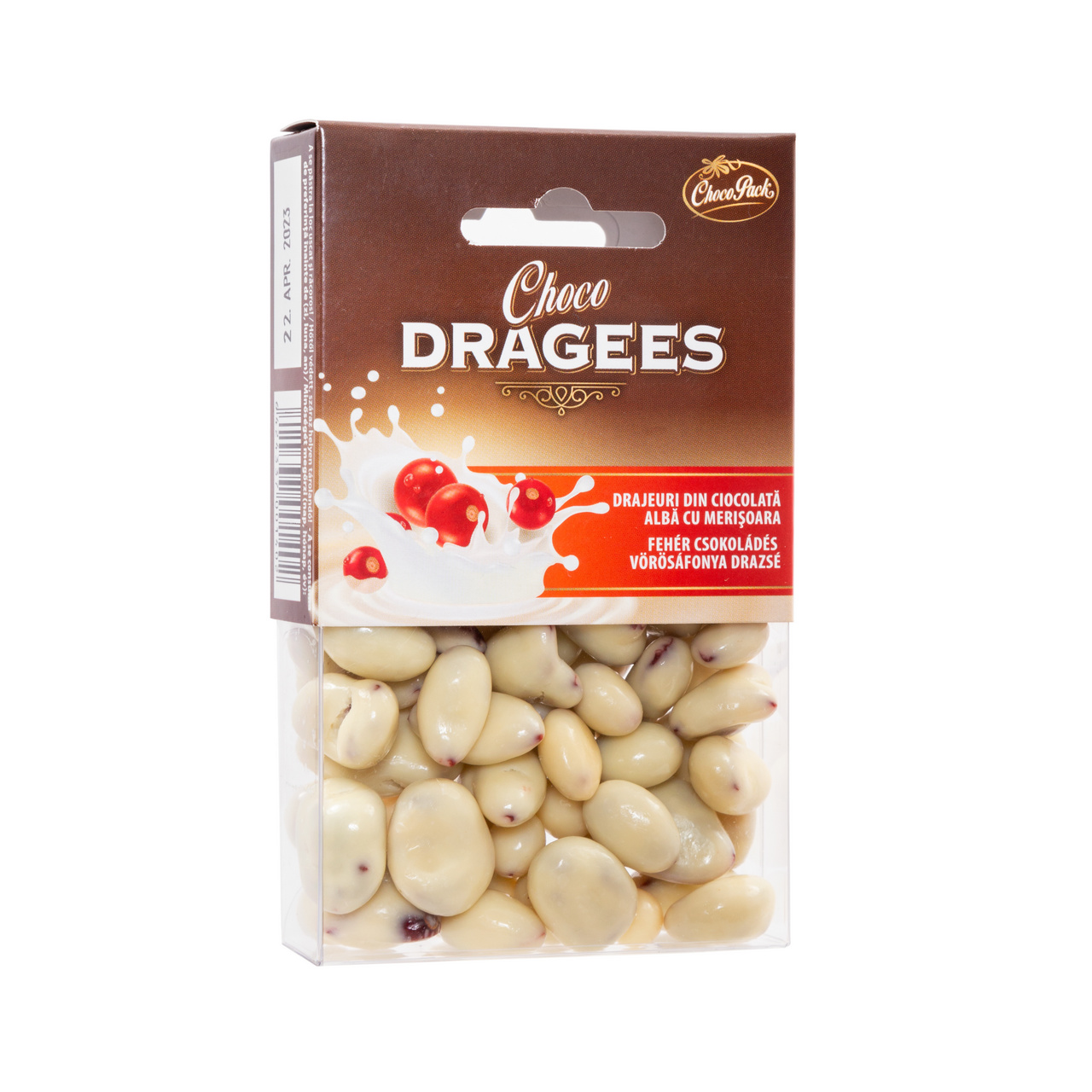 Drajeuri din ciocolată amăruie, cu merișoare, 100 g