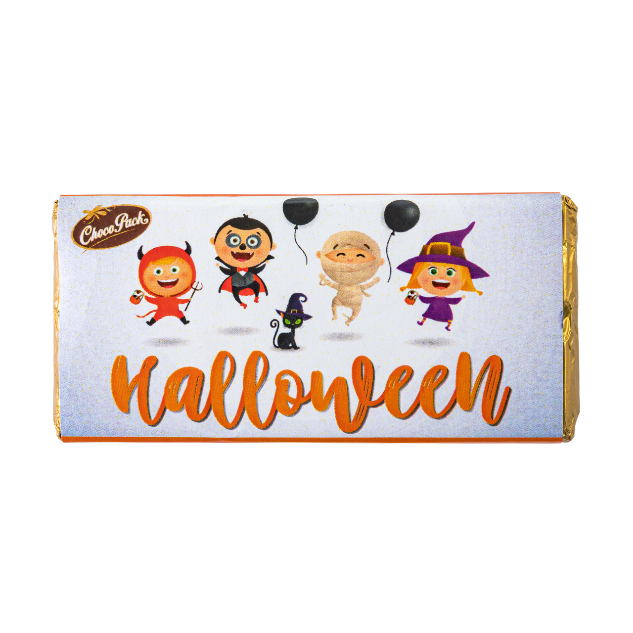 Tabletă din ciocolată cu lapte în stil de Halloween, de mărime 3,5 × 3,5 cm, 10 g