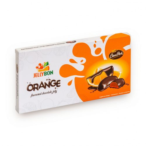 Jeleu Jellybon cu gust de portocale, învelit în ciocolată, 210 g