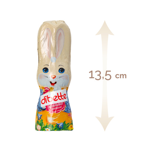 Figurină iepuraș de Paște, din ciocolată lapte, cu fructoză, 13,5 cm, 50 g