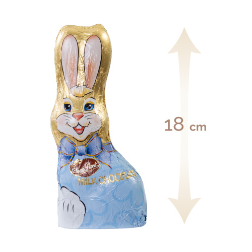 Figurină iepuraș de Paște din ciocolată lapte, 90 g :: Albastru