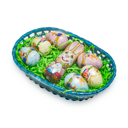 Coșuleț de Paște cu figurine din masă de cacao, 170 g :: Albastru