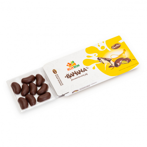 Jeleu Jellybon cu gust de banană, învelit în ciocolată, 210 g