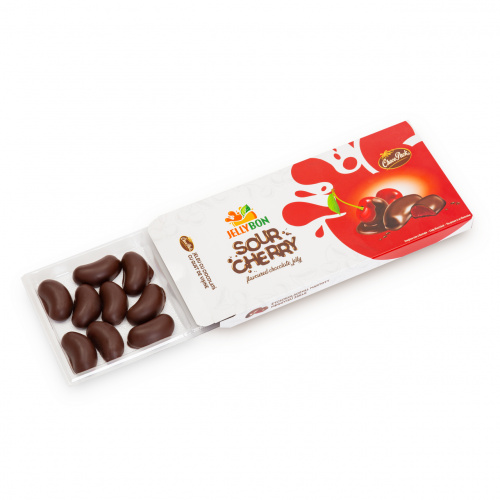 Jeleu Jellybon cu gust de vișine, învelit în ciocolată, 210 g
