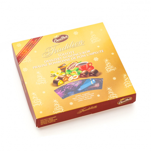 Bomboane de pom "Tradition" din ciocolată amăruie și lapte, umplute cu cremă mixtă, 250 g