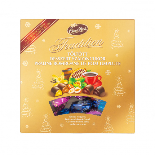 Bomboane de pom "Tradition" din ciocolată amăruie și lapte, umplute cu cremă mixtă, 250 g