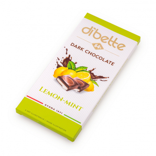 Ciocolată neagră Dibette cu fructoză – cremă de lămâie și mentă, 80 g