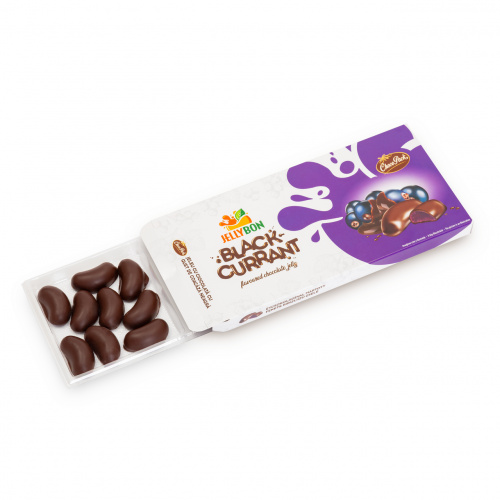Jeleu Jellybon cu gust de coacăze negre, învelit în ciocolată, 210 g