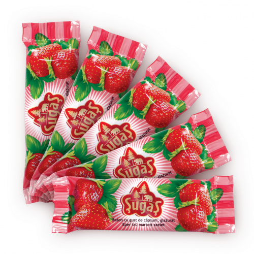 Baton cu gust de căpșuni, învelit în glazură de cacao. Pachet de 5 buc., 5 × 25 g