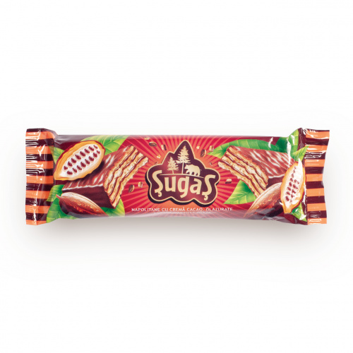 Napolitane cu cremă de cacao, învelită în glazură de cacao. Pachet de 5 buc., 5 × 25 g