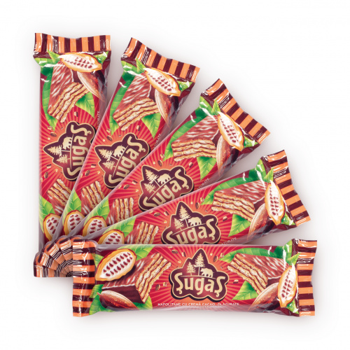 Napolitane cu cremă de cacao, învelită în glazură de cacao. Pachet de 5 buc., 5 × 25 g