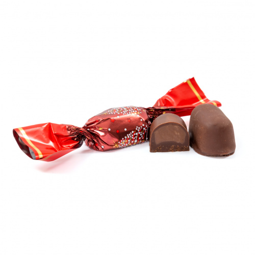 Bomboane de pom din ciocolată, umplute cu cremă mixtă. În cutie de brad de Crăciun, 250 g