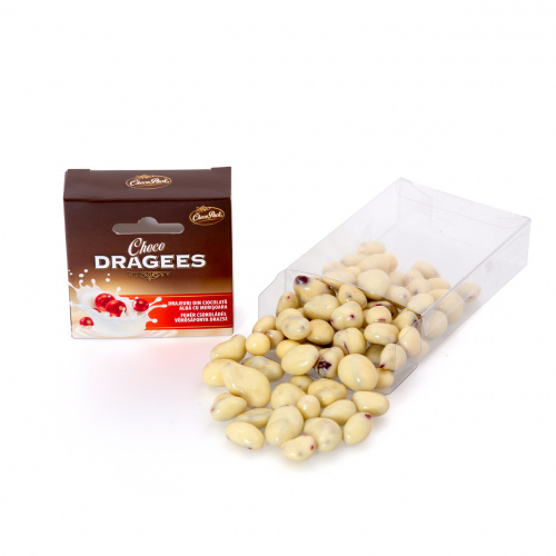 Drajeuri din ciocolată albă, cu merișoare, 100 g