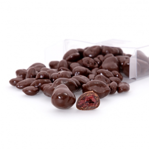 Drajeuri din ciocolată amăruie, cu merișoare, 100 g