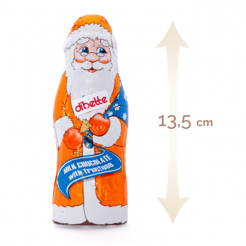 Figurină Moș Crăciun Dibette, din ciocolată lapte, cu fructoză, 13,5 cm, 40 g