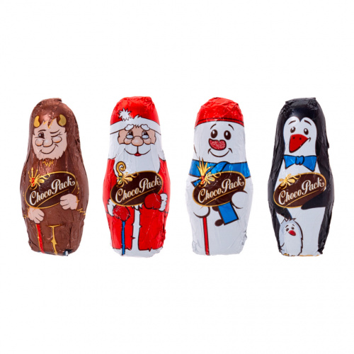 Set 50 figurine din ciocolată lapte în 4 variante –  Moș Crăciun, om de zăpadă, dracușor și pinguin