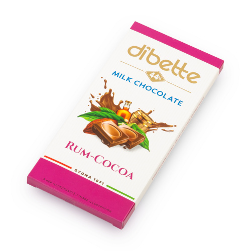 Ciocolată cu lapte Dibette cu fructoză – cremă de cacao cu gust de rom, 80 g