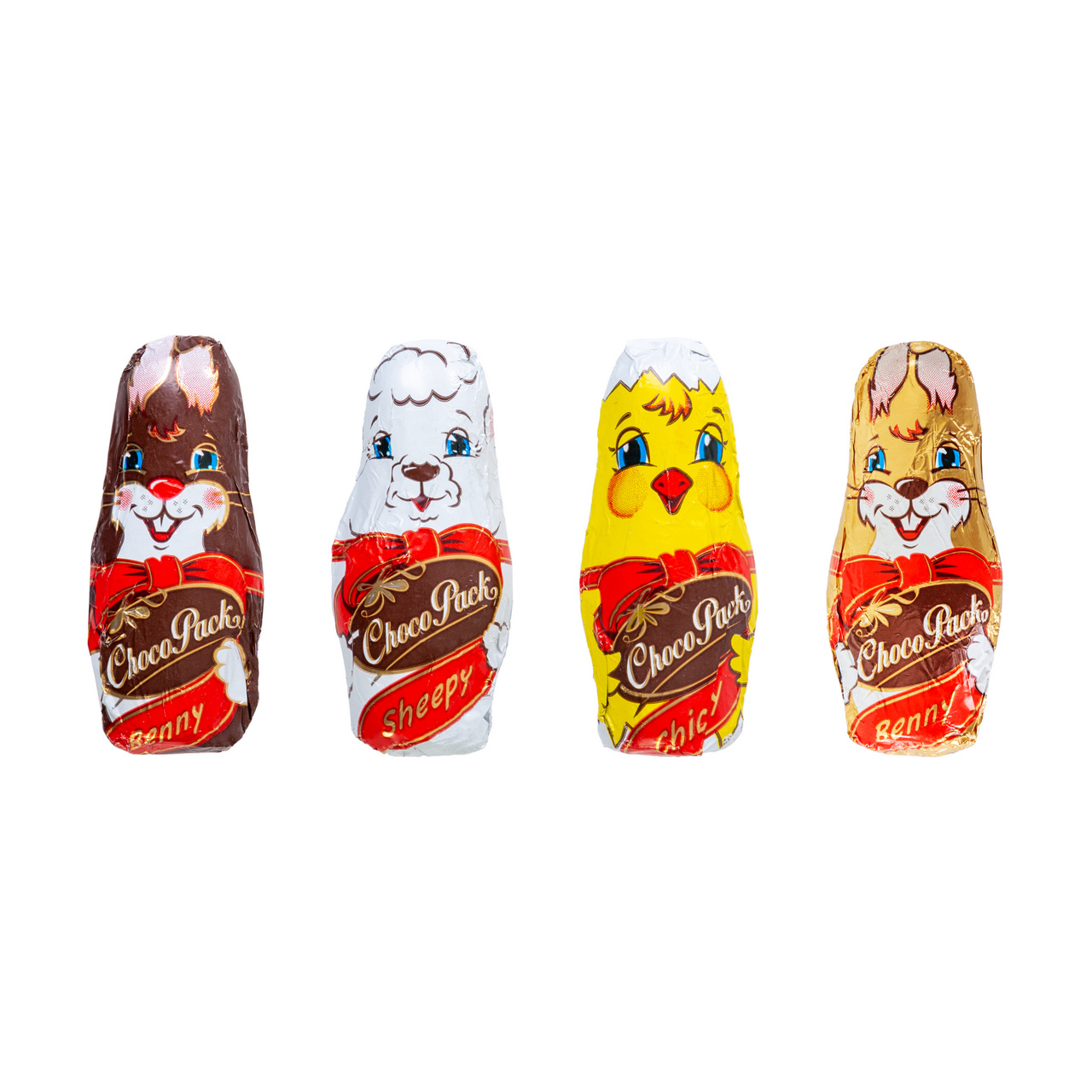 Set 4 figurine Paște din ciocolată lapte, 5 cm, 5 g