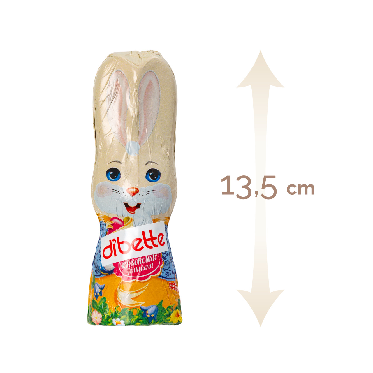 Figurină iepuraș de Paște, din ciocolată lapte, cu fructoză, 13,5 cm, 50 g