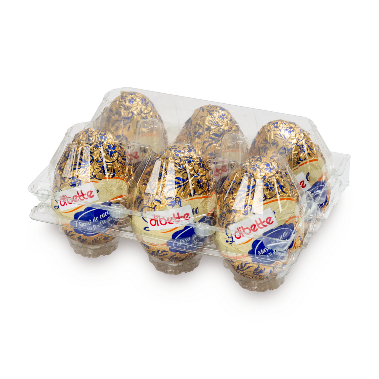 Set 6 figurine ouă din masă de cacao, cu fructoză, 7 cm, 20 g