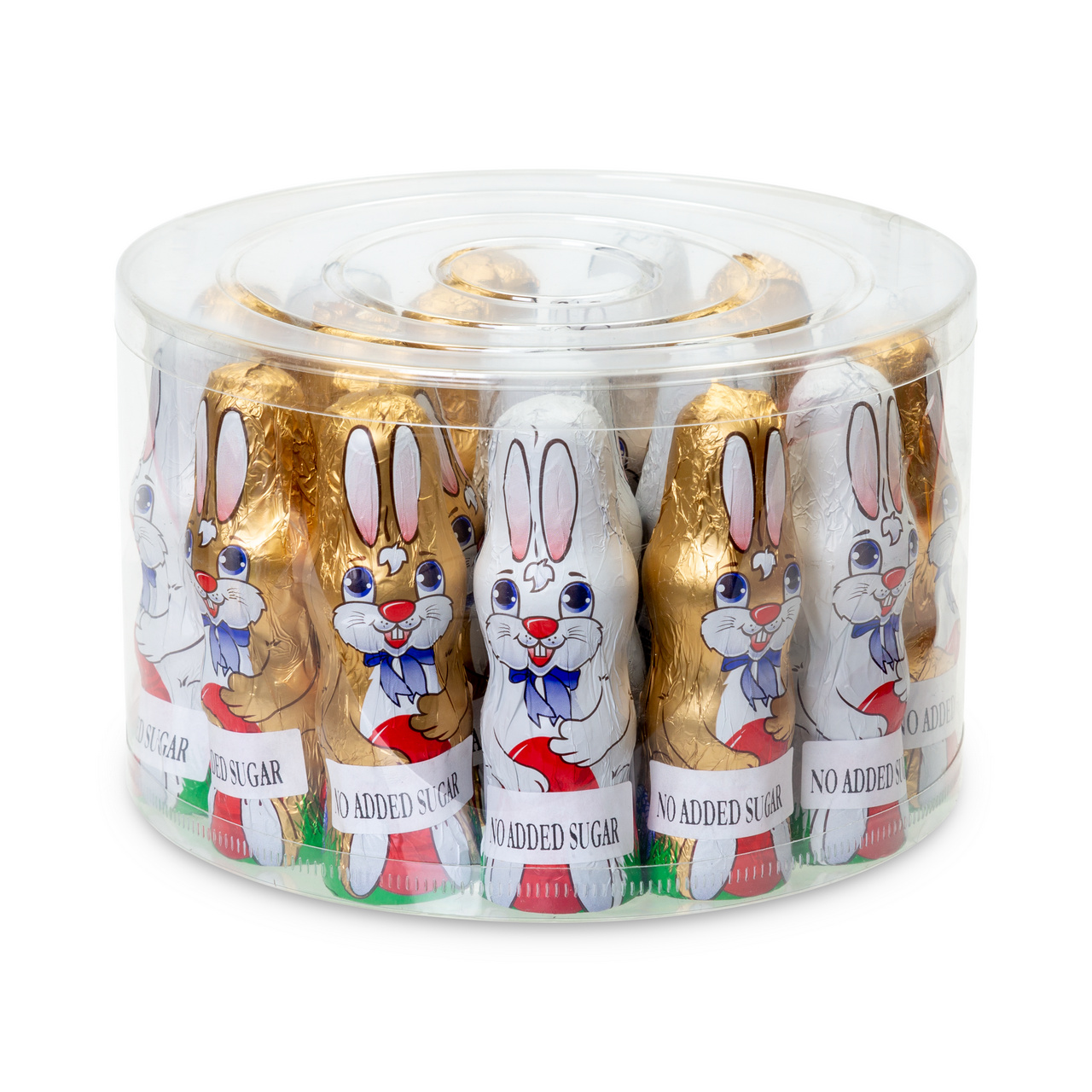 Set 21 figurine iepurași din ciocolată lapte, fără zahăr adăugat, cu eritritol, 10,5 cm, 25 g