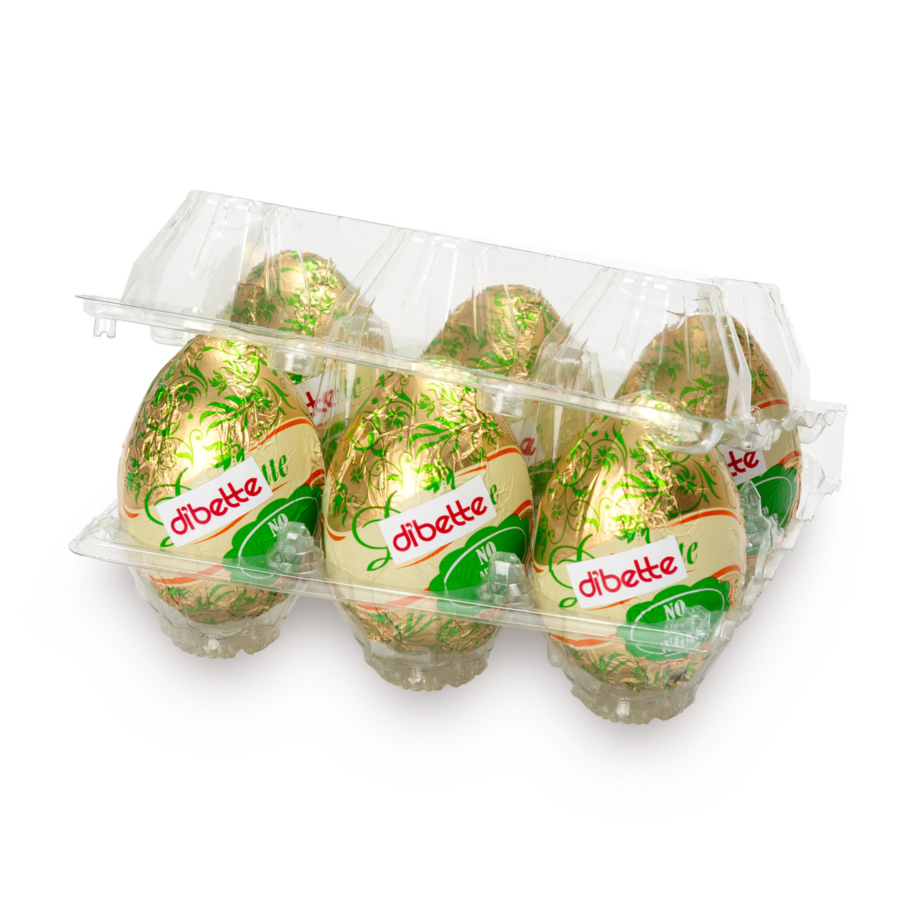 Set 6 figurine ouă din ciocolată lapte, fără zahăr adăugat, cu eritritol, 7 cm, 20 g