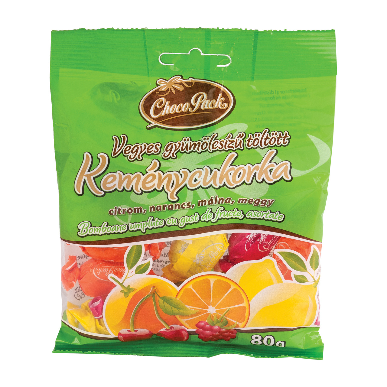 Bomboane umplute cu gust de fructe, asortate, 80 g