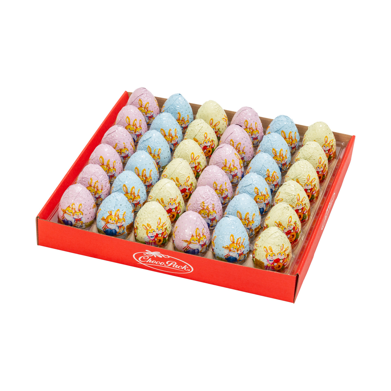 Set 36 figurine ouă de Paște din masă de cacao – Trilla, 6,5 cm, 20 g