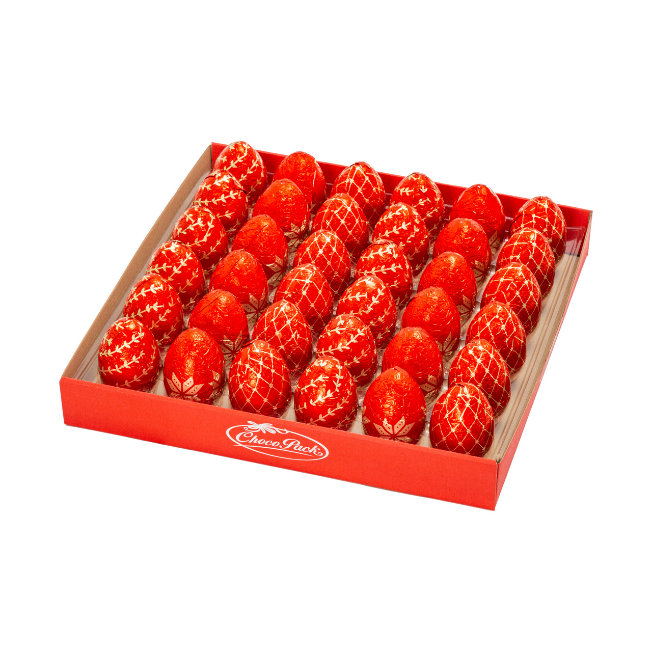 Set 36 figurine ouă de Paște din masă de cacao – "încondeiate", 6,5 cm, 20 g