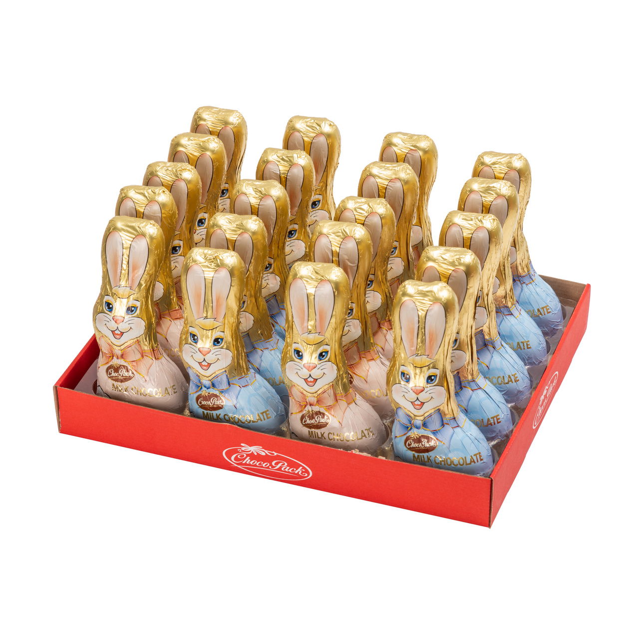 Set 20 figurine iepuraș de Paște din ciocolată lapte, 18 cm, 90 g