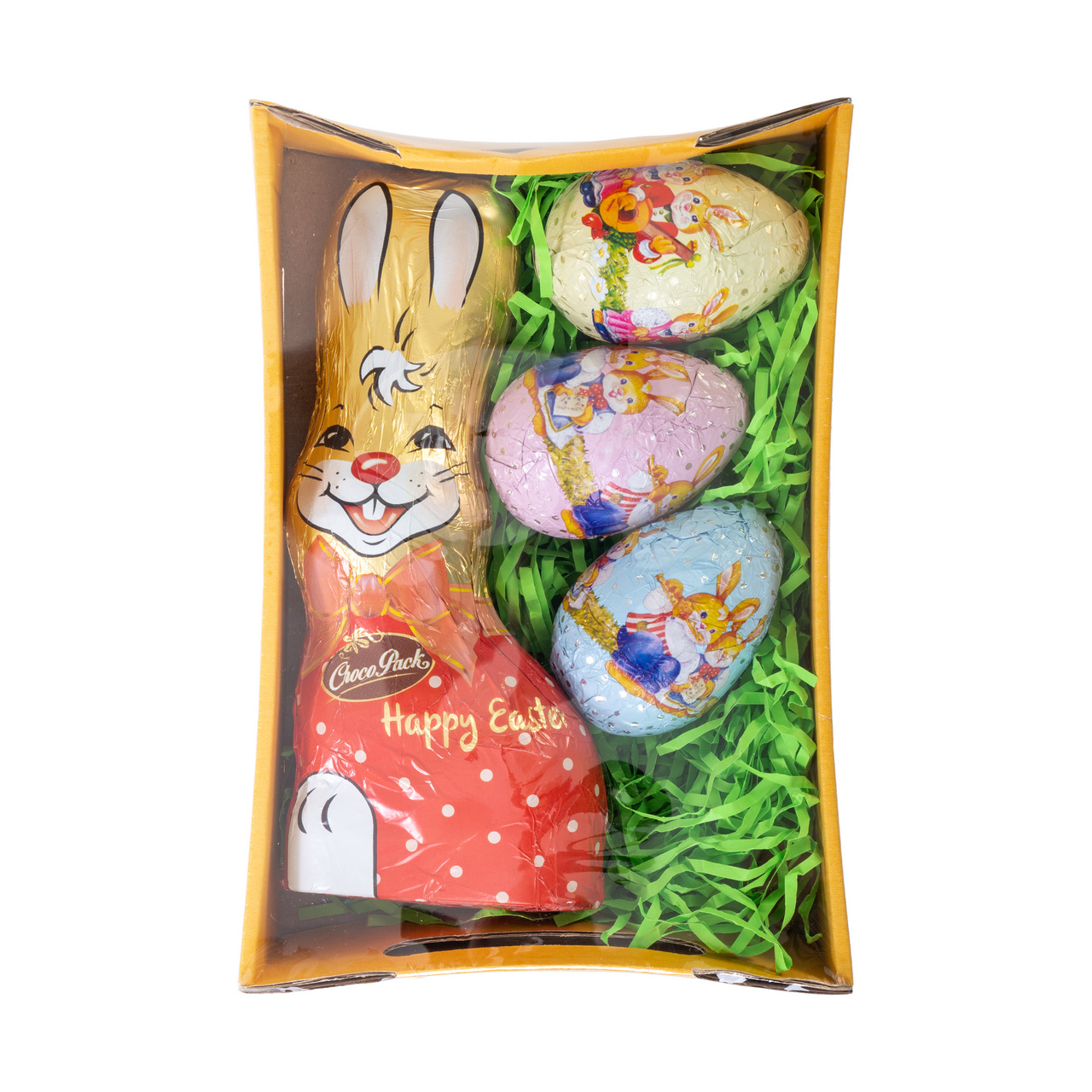 Coșuleț de Paște cu figurine din masă de cacao, 160 g :: Roșu