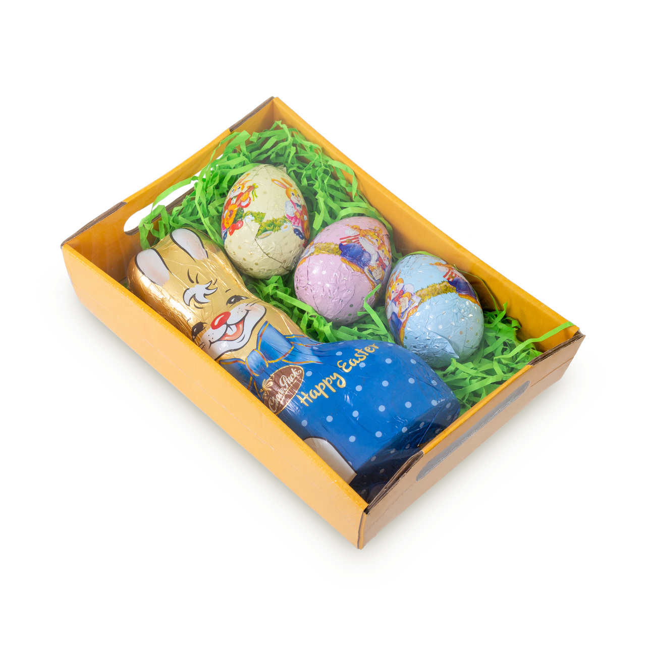 Coșuleț de Paște cu figurine din masă de cacao, 160 g :: Albastru