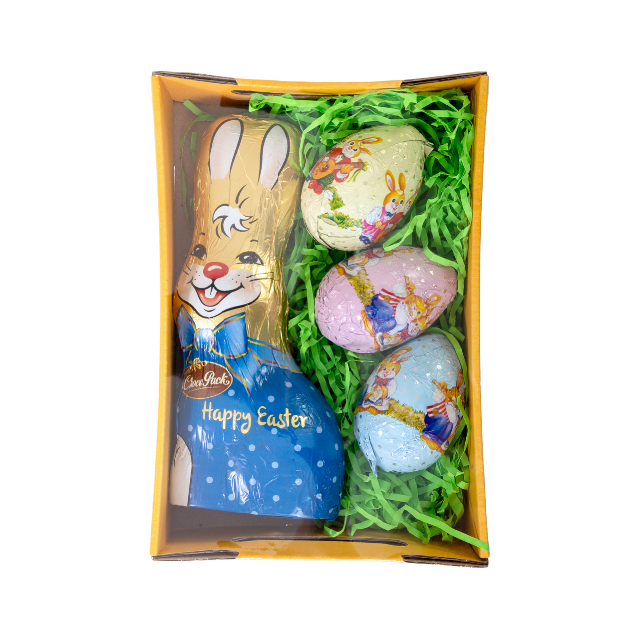 Coșuleț de Paște cu figurine din masă de cacao, 160 g :: Albastru