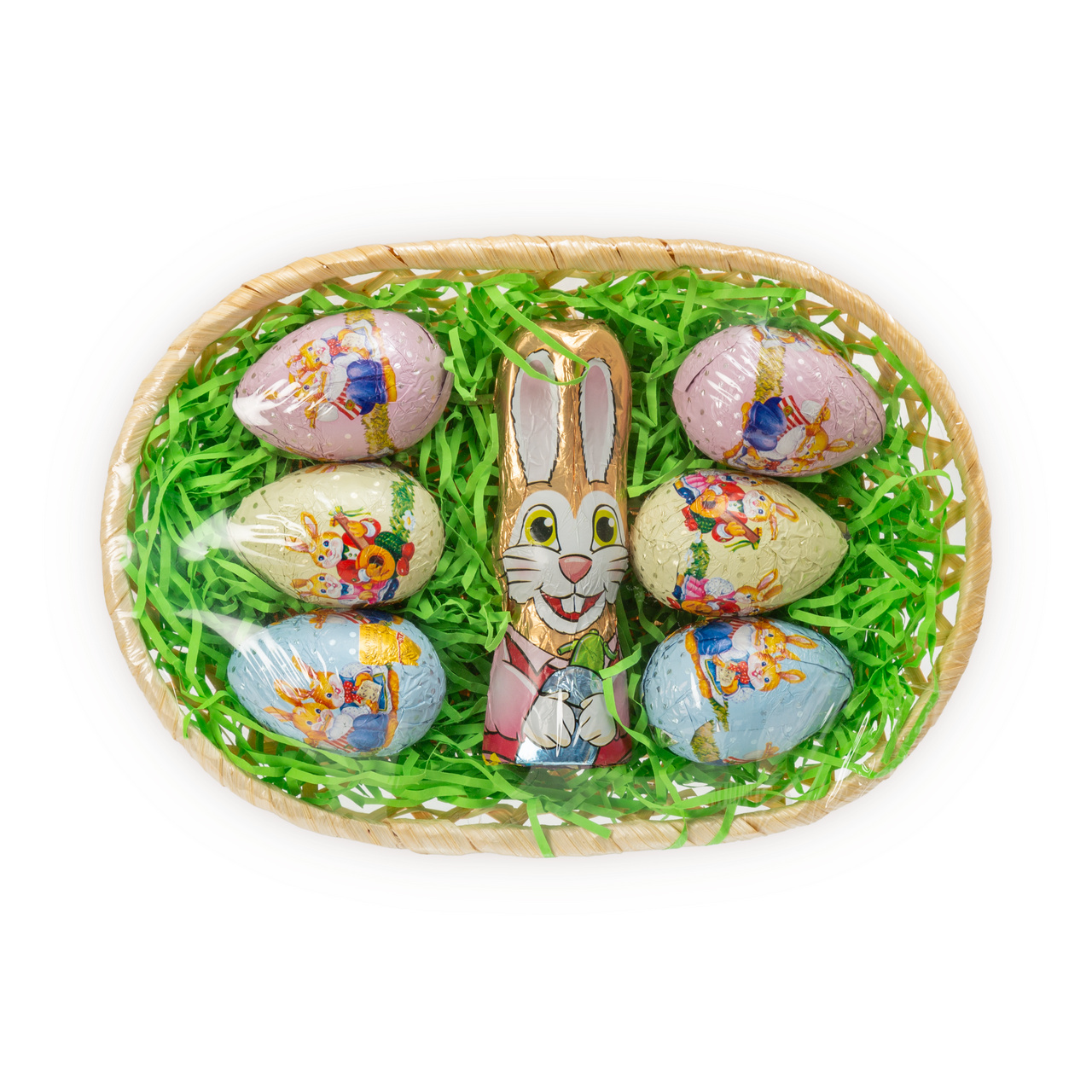 Coșuleț de Paște cu figurine din masă de cacao, 170 g :: Natur