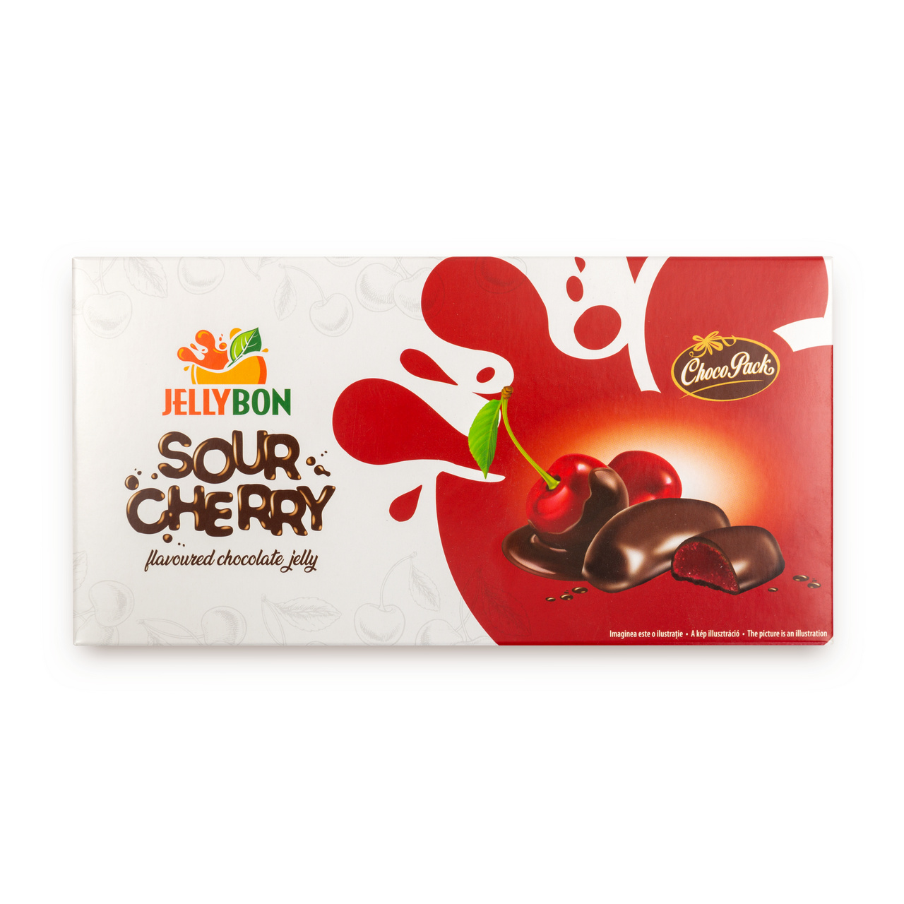 Jeleu Jellybon cu gust de vișine, învelit în ciocolată, 210 g