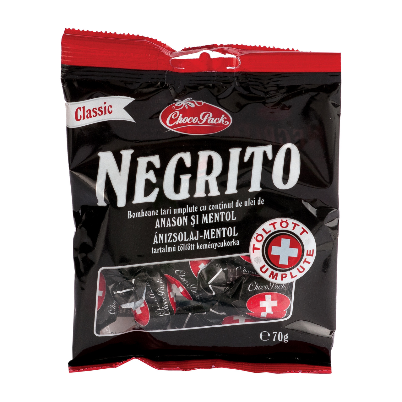 Negrito – Bomboane tari, umplute, cu conținut de ulei anason și mentol, 70 g