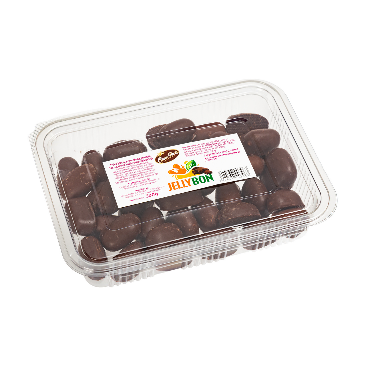 Praline jeleuri Jellybon cu gust de fructe, învelite cu ciocolată amăruie, 500 g
