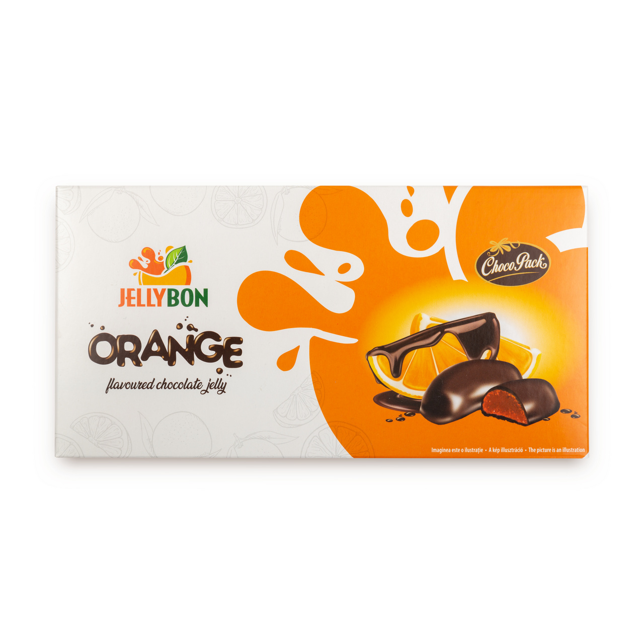 Jeleu Jellybon cu gust de portocale, învelit în ciocolată, 210 g