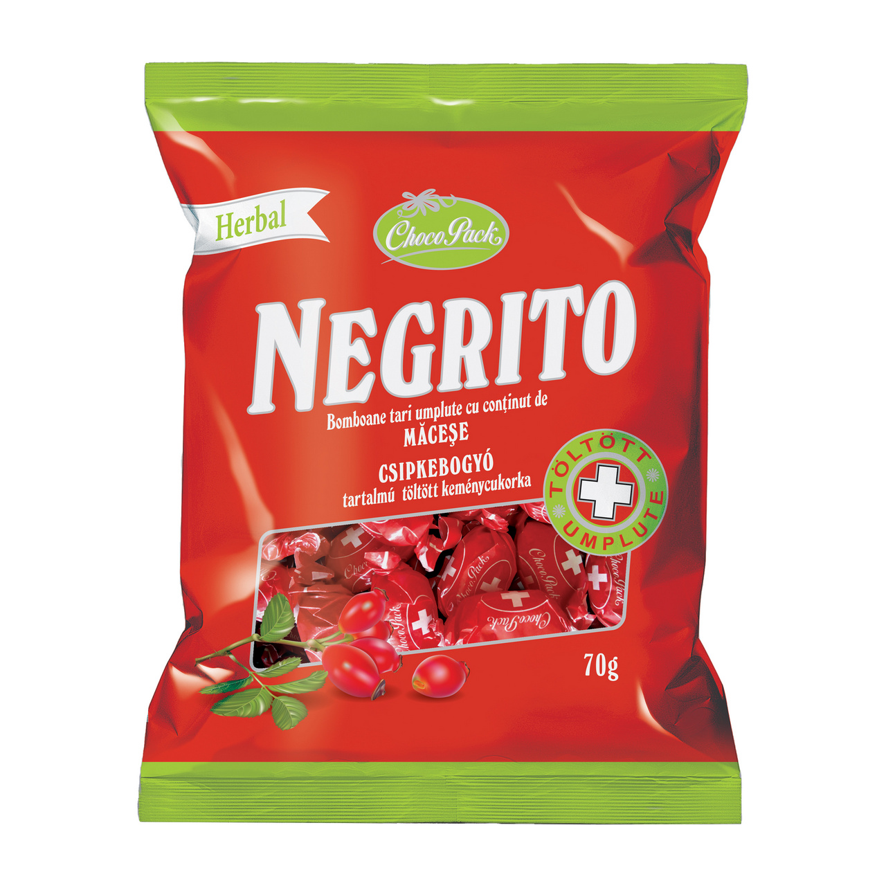 Negrito – Bomboane tari, umplute, cu conținut de măceșe, 70 g