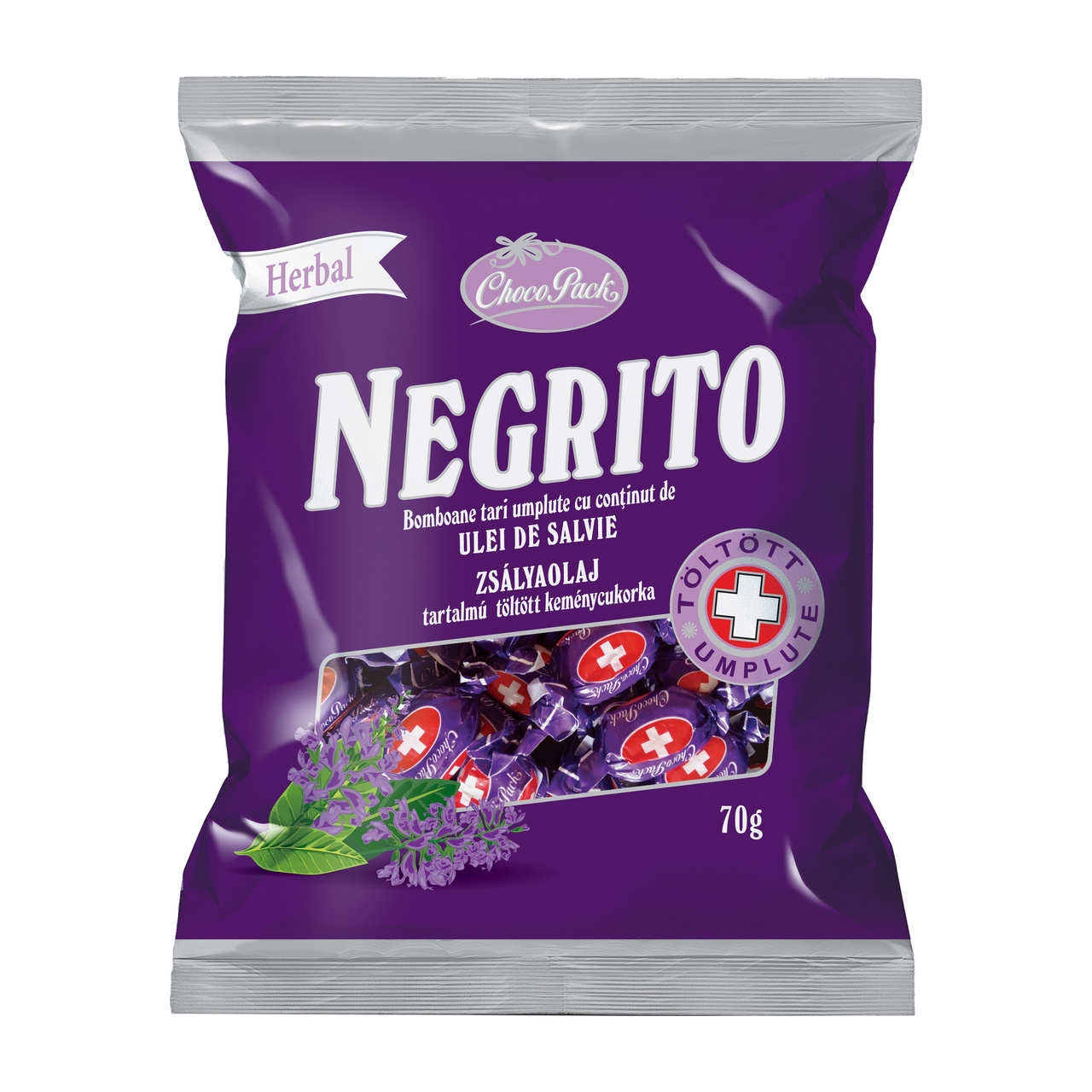 Negrito – Bomboane tari, umplute, cu conținut de ulei de salvie, 70 g