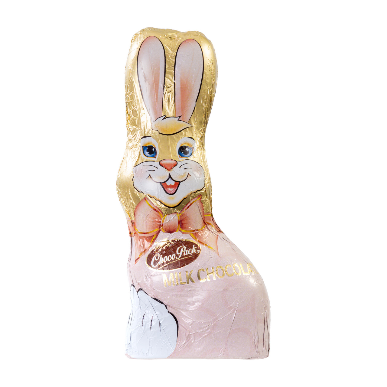 Figurină iepuraș de Paște din ciocolată lapte, 90 g :: Roz