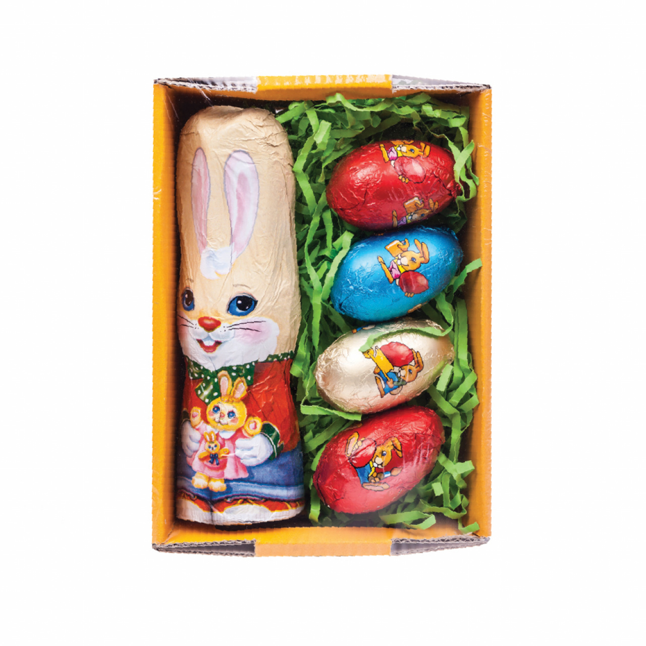 Coșuleț de Paște cu figurine din masă de cacao, 90 g
