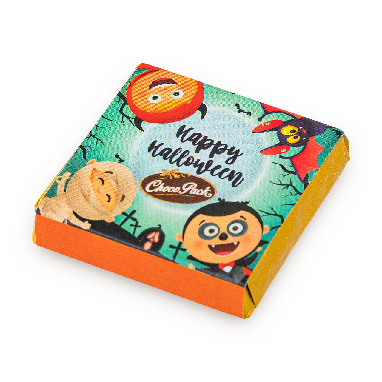 Tabletă din ciocolată cu lapte în stil de Halloween, de mărime 3,5 × 3,5 cm, 10 g