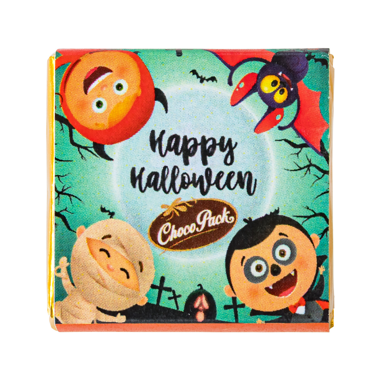 Tabletă din ciocolată cu lapte în stil de Halloween, de mărime 3,5 × 3,5 cm, 10 g