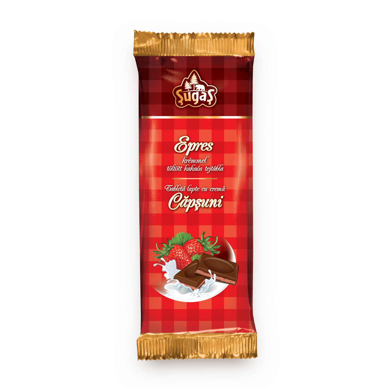 Tabletă cu lapte, umplută cu cremă de căpșuni, 90 g
